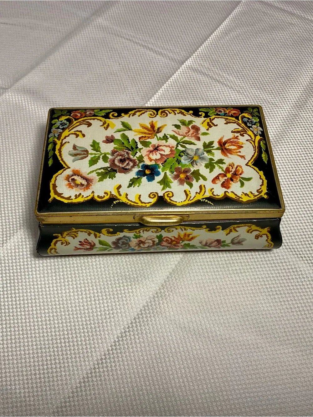 Trinket Box Floral Enamel with Gold Trim from Holland